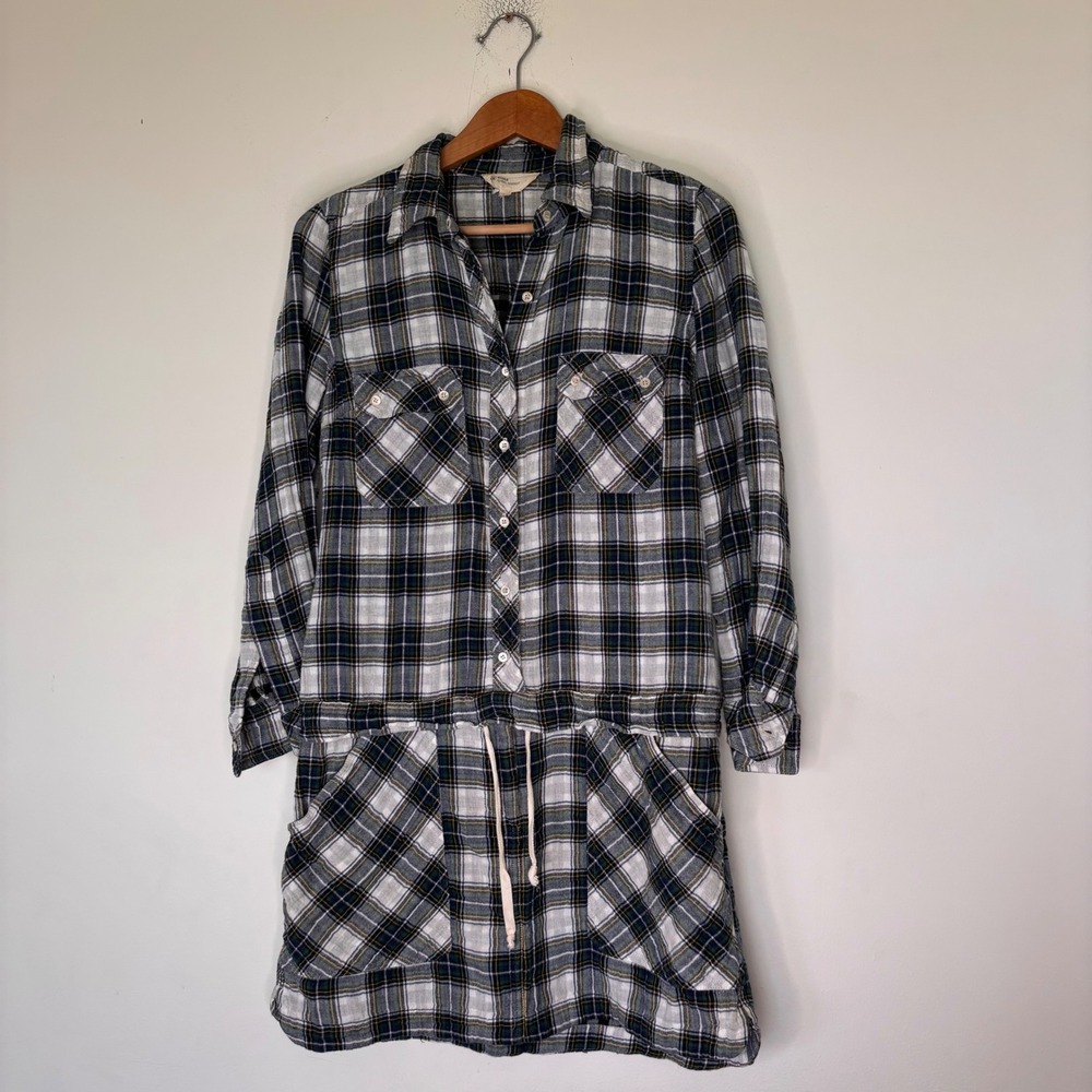 Isabel Marant Etoile Plaid Flannel Drop Waist Drawstring Y2K Dress Size 2